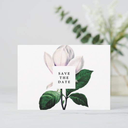 antieke magnolia bloem save the date kaart (Staand voorkant)