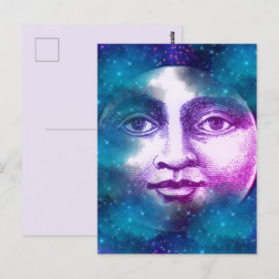 Antieke man in de maan volle maan gezicht ster wol briefkaart