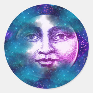 Antieke man in de maan volle maan gezicht ster wol ronde sticker