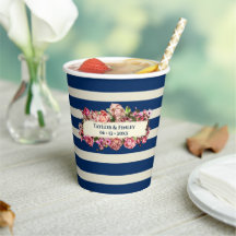 Antieke marineblauwe strepen bloemige trouw