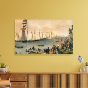 Antieke maritieme New York Yacht Club Regatta Canvas Afdruk