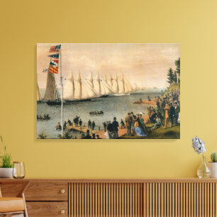 Antieke maritieme New York Yacht Club Regatta Canvas Afdruk