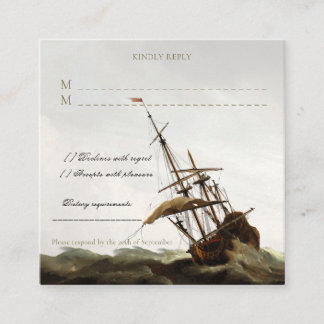Antieke maritieme scheeps oud geld RSVP-kaart Informatiekaartje