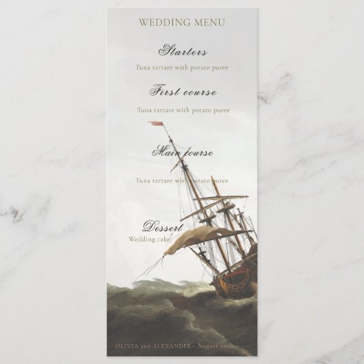Antieke Maritieme Scheeps Oude Geld Menu (Voorkant)