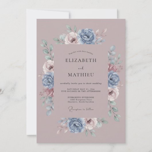 Antieke Mauve Botanische Bruiloft Kaart (Voorkant)
