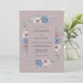 Antieke Mauve Botanische Bruiloft Kaart (Staand voorkant)