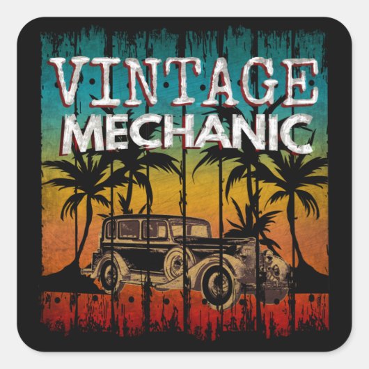 ANTIEKE MECHANICIEN VIERKANTE STICKER (Voorkant)