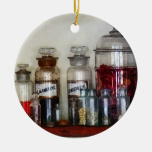 Antieke medicijnflesjes keramisch ornament