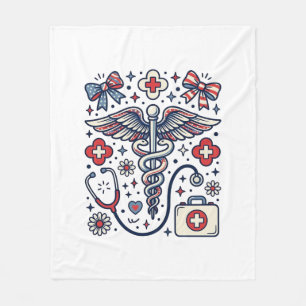 Antieke Medische Caduceus Patriottische Verpleegst Fleece Deken