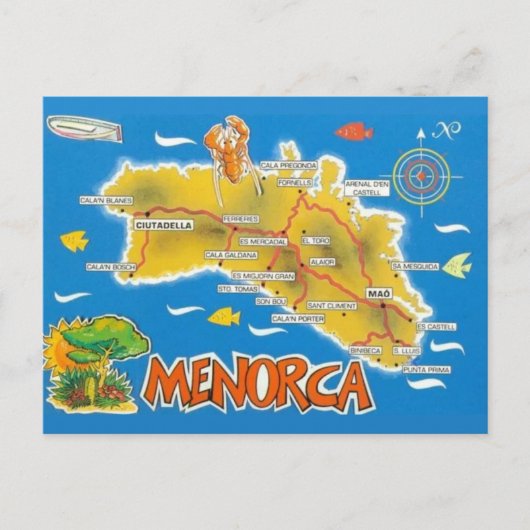 Antieke Menorca Spanje geïllustreerd Briefkaart (Voorkant)