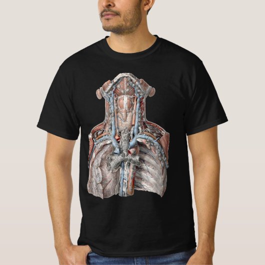 Antieke menselijke anatomie keel, nek, borst, ribb t-shirt (Voorkant)