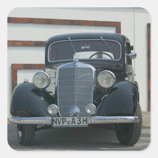 antieke mercedes vierkante sticker (Voorkant)