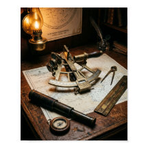 Antieke messing sextant en nautische navigatiebure