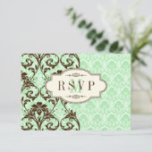 Antieke mint, bruine krullen bruiloft antwoordkaar kaart (Staand voorkant)