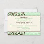 Antieke mint, bruine krullen bruiloft antwoordkaar kaart (Achterkant)