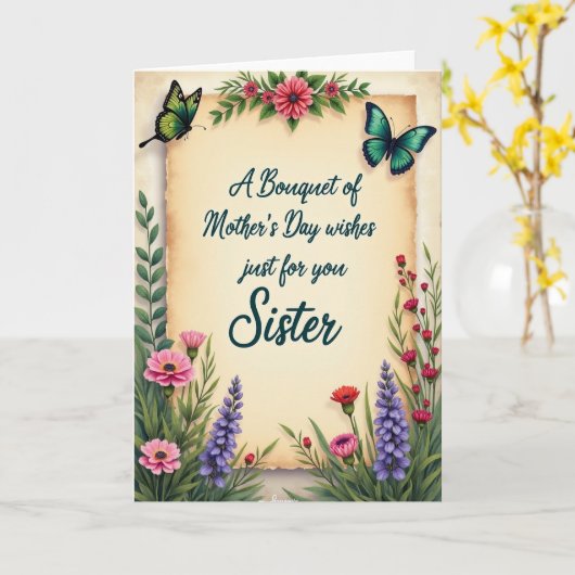 Antieke Moederdag Script Kaart (Gele Bloem)