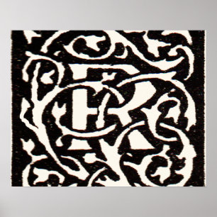 Antieke Monogram R Art Nouveau Letter Poster