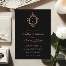 Antieke Monogram Zwarte Roze Gouden Kuif Bruiloft