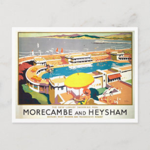 Antieke Morecambe en Heysham Reisposter Briefkaart