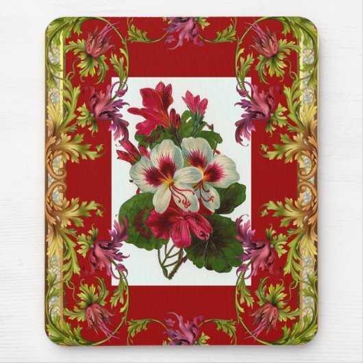 Antieke Muismat Rood Bloemmotief (Voorkant)