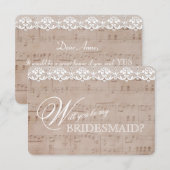 Antieke muziekblad & Kanten 'wees mijn bruidsmeisj Kaart (Voorkant / Achterkant)
