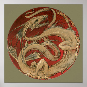 Antieke mythologie, antieke gouden Aziatische draa Poster