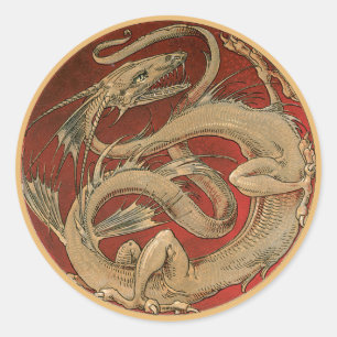 Antieke mythologie, antieke gouden Aziatische draa Ronde Sticker