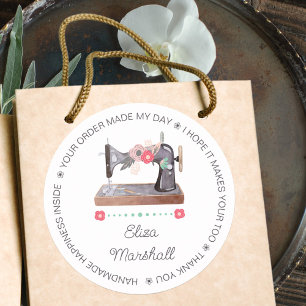 Antieke Naaimachine Boho Bloemige Handgemaakt Ronde Sticker
