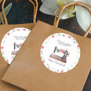 Antieke Naaimachine Handgemaakt met Liefde Ronde Sticker