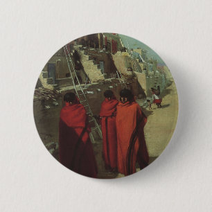 Antieke Native American, Hopi Pueblo van Louis Aki Ronde Button 5,7 Cm