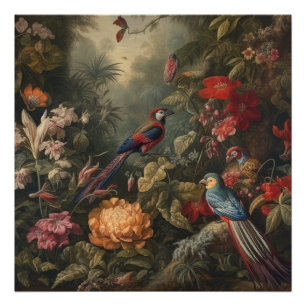 Antieke Naturalistische Papegaaienparadijs Kunst Foto Afdruk