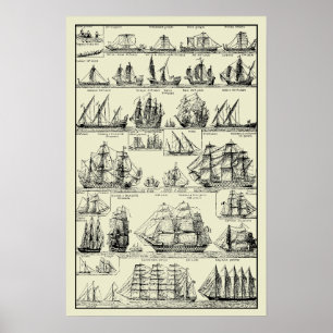 Antieke Nautilus Zeilschepen Kaart Poster