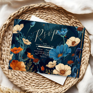 Antieke Navy Blauwe Art Nouveau Trouwdag RSVP Kaartje