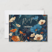 Antieke Navy Blauwe Art Nouveau Trouwdag RSVP Kaartje (Voorkant)