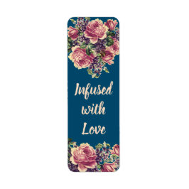 Antieke Navy en Roze Waterverf Bloemenlabels Etiket