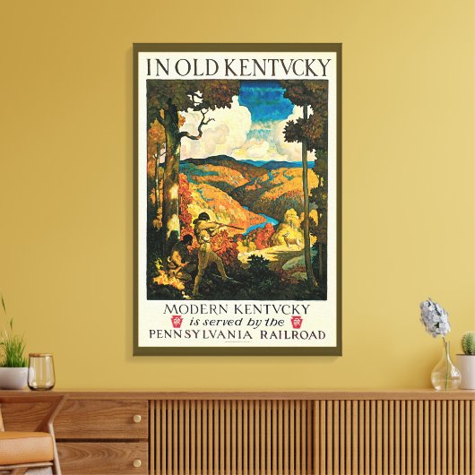 Antieke NC Wyeth-reisposter, In Old Kentucky Canvas Afdruk (Insitu (Woonkamer))