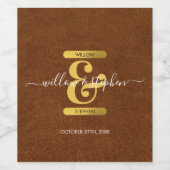 Antieke nepleer en gouden monogram bruiloft  wijn etiket (Enkel label)