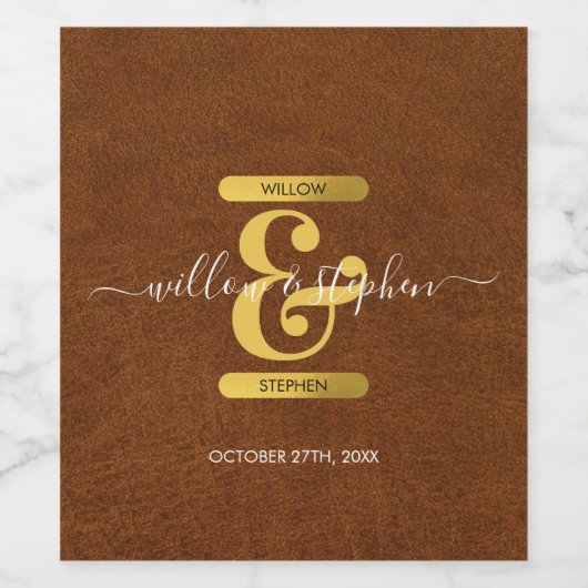 Antieke nepleer en gouden monogram bruiloft  wijn etiket (Enkel label)