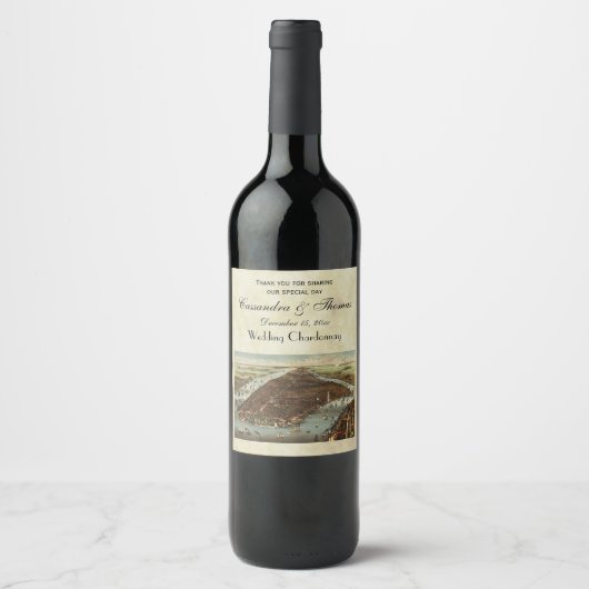 Antieke New York City Plattegrond #2 Geschaafd BG Wijn Etiket (Voorkant)