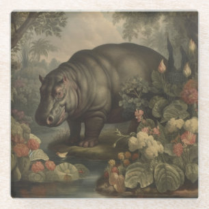 Antieke Nijlpaard Botanische Fijn Kunst Glas Onder Glazen Onderzetter