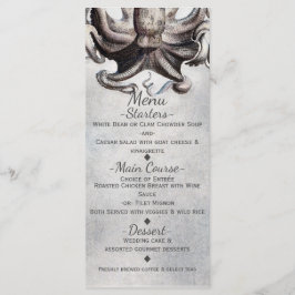 Antieke Octopus Strand Bruiloft Elegante Menu Kaar