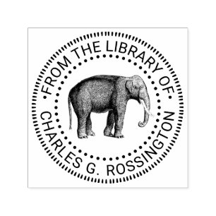 Antieke olifant tekening bibliotheek boek naam  zelfinktende stempel