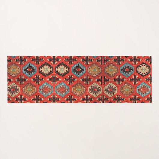 Antieke Oriëntaalse Oranje Rode Koerdische Kilim Yogamat (Achterkant (horizontaal))