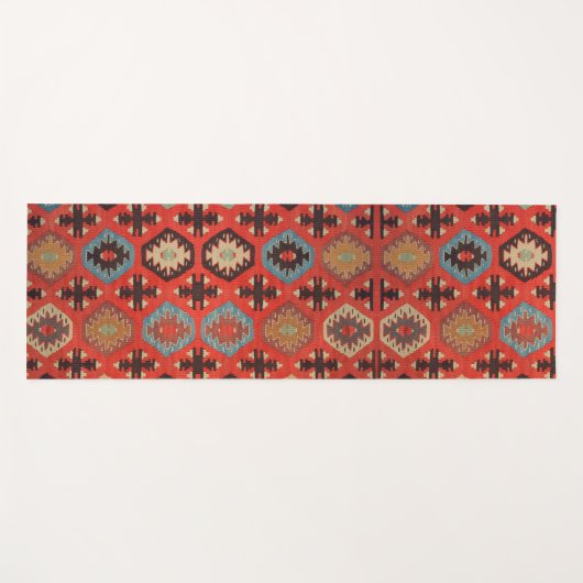 Antieke Oriëntaalse Oranje Rode Koerdische Kilim Yogamat (Voorkant (horizontaal))