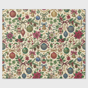 Antieke ornamenten hangend aan lint cadeaupapier