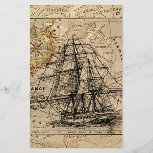 Antieke Oude Algemene Frankrijk Kaart & Schip
