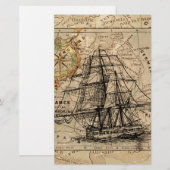 Antieke Oude Algemene Frankrijk Kaart & Schip (Voorkant / Achterkant)