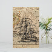 Antieke Oude Algemene Frankrijk Kaart & Schip (Staand voorkant)