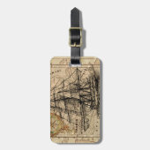 Antieke Oude Algemene Frankrijk Kaart & Schip Bagagelabel (Voorkant verticaal)