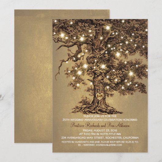 antieke oude eik boom rustieke huwelijksverjaardag kaart (Voorkant / Achterkant)